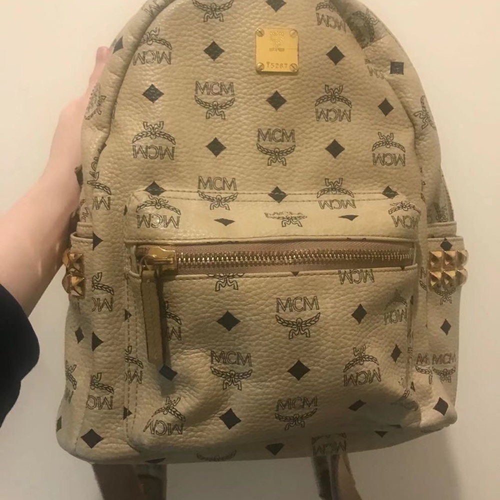 MCM Stark Side Studs Backpack Small Cream/Beige